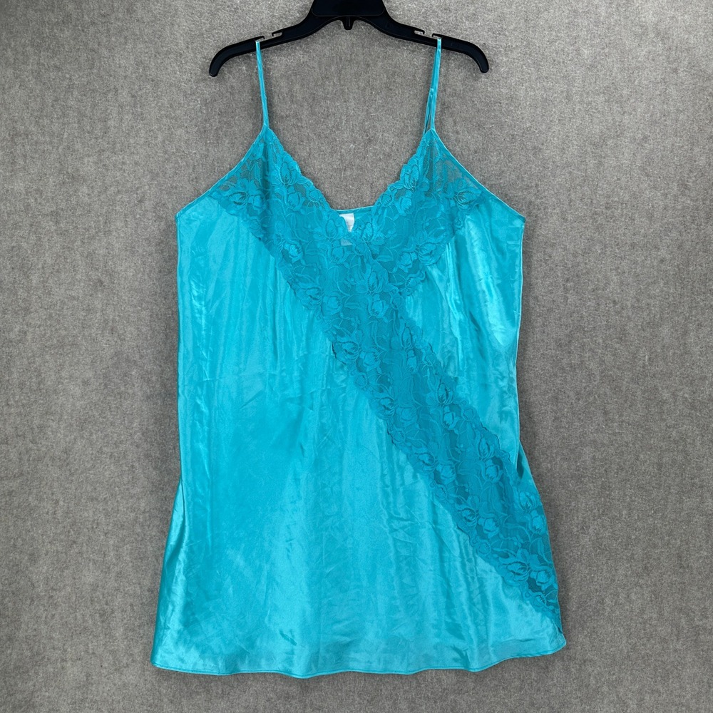 Turquoise Blue Satin Lace Trim Chemise Nightgown Plus Size 3X Adjustable Strap